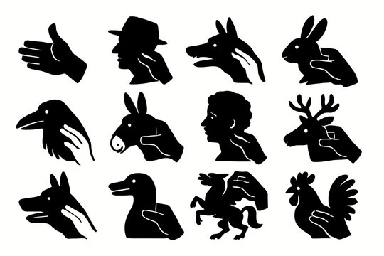 Shadow puppets: animal and human silhouettes in hand gesture art