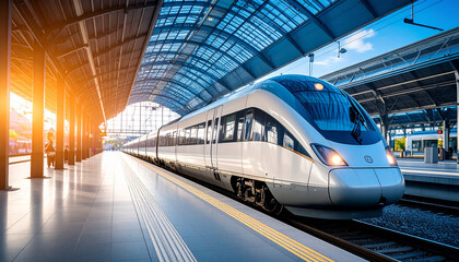 Fototapeta premium Artistic Paper Collage of Modern Train Entering with Creative and Abstract Design Elements