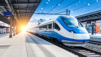 Fototapeta premium Artistic Paper Collage of Modern Train Entering with Creative and Abstract Design Elements