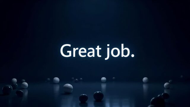 Great job congratulations message video background with spheres and dark blue scene