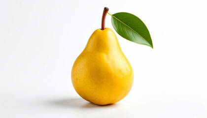 Fresh Pear with Green Leaf Isolated on White Background for Healthy Fruit Concept