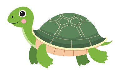Happy Green Turtle Walking Slowly
