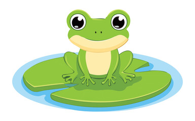 Relaxed Green Frog on Lily Pad