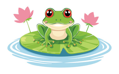 Red-Eyed Frog with Pink Lotus Flowers
