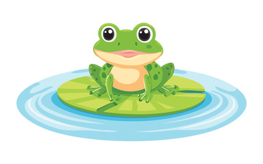 Cheerful Green Frog on Lily Pad