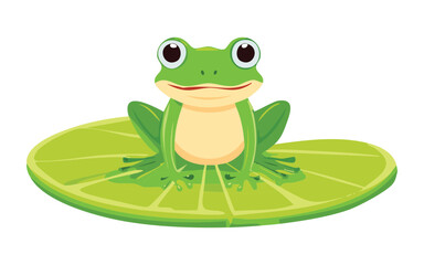 Cute Green Frog on Lily Pad