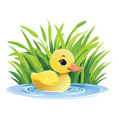 Cute Yellow Duckling in Water