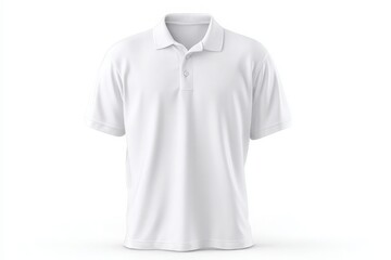 This simple white polo shirt is neatly presented on a plain background, highlighting its classic design and versatility.