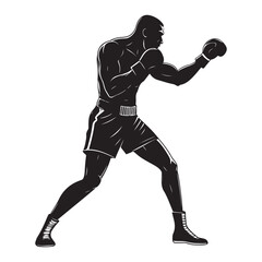 Boxer vector illustration in fighting pose silhouette