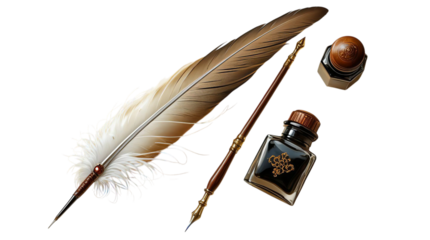 Elegant Quill Pen and Ink Bottle Set