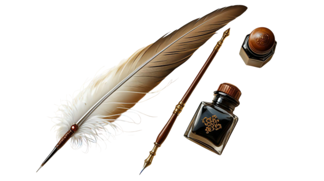 Elegant Quill Pen and Ink Bottle Set