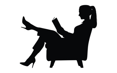 Woman sitting on a chair reading a book vector silhouette