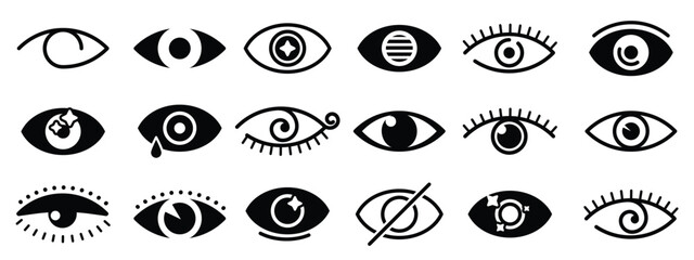 Black eyes icon collection. Set of black vision eyes logo. Eyes optical icons