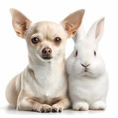 Obraz premium Chihuahua and White Rabbit Pet Companionship on white background