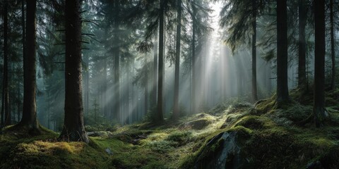 Fototapeta premium Forest Tranquility with Rays of Hope