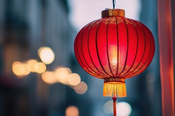 Obraz premium Red chinese lantern celebration hanging on white background