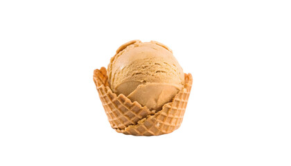 Ice cream pink scoops in waffle basket isolated on white  background.