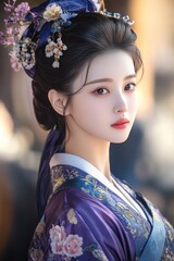 Fototapeta premium portrait of beautiful asian woman with traditional suit
