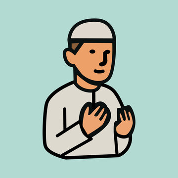praying muslim man in white clothes clip art preview