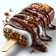 Delicious Chocolate Covered Ice Cream Bar Gourmet Dessert Photography on white background