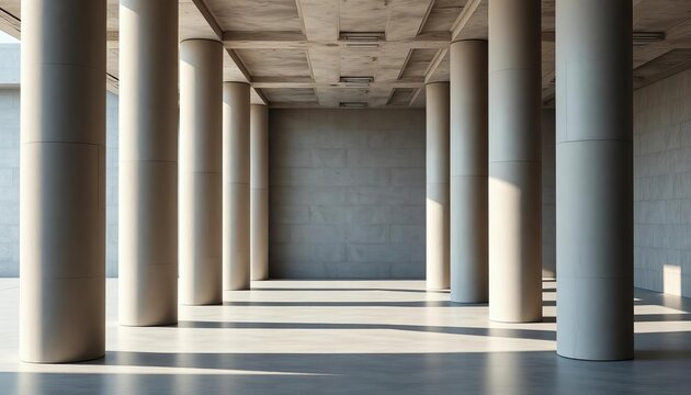 Abstract concrete columns, minimalist architecture, empty space, perspective, modern - Powered by Adobe