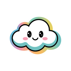 Cute Kawaii Cloud Icon with Smiling Face and Rainbow Outline