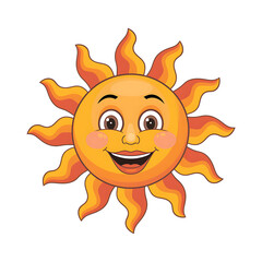 Happy Cartoon Sun Icon with Smiling Face and Wavy Rays