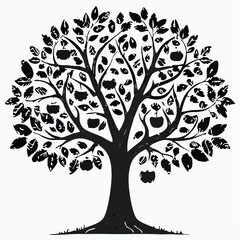 Eucalyptus trees icon set on white background. Stylized olive tree with lush green leaves. Decorative Stylized Tree Vector Set &ndash; Colorful Seasonal Trees with Leaves and Fruit for Nature vector design.