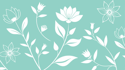 Elegant white floral pattern against a soft teal screen background for design uses
