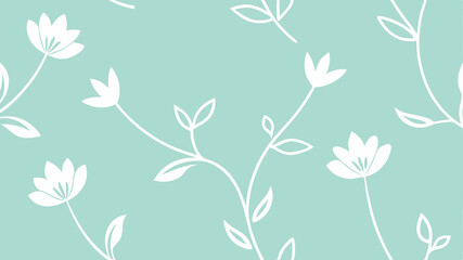 Elegant white floral pattern on a soft turquoise screen background for decorative designs