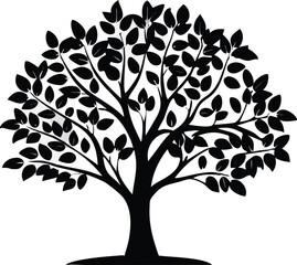 Obraz premium Elegant Tree Silhouettes with Dense Foliage – Black Vector Illustrations of Natural Growth, Forest Elements, and Decorative Nature Designs. A beautiful tree silhouette with leaves vector design.