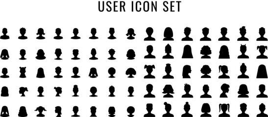Set of Male and Female Head Profile Icons and Web User Icon