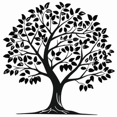 Elegant Tree Silhouettes with Dense Foliage – Black Vector Illustrations of Natural Growth, Forest Elements, and Decorative Nature Designs. A beautiful tree silhouette with leaves vector design.