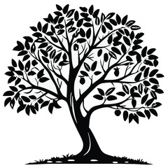 Elegant Tree Silhouettes with Dense Foliage – Black Vector Illustrations of Natural Growth, Forest Elements, and Decorative Nature Designs. A beautiful tree silhouette with leaves vector design.