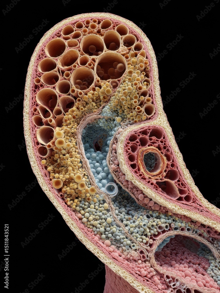 Poster Detailed 3D Cross-Section of Nephron Structure Highlighting Functional Zones and Structural Integrity