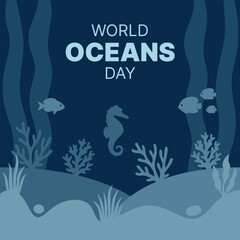World Ocean Day Vector Design, A clean and symbolic design for World Ocean Day. Features ocean-themed elements to raise awareness about marine conservation. Ideal for posters, campaigns, and education