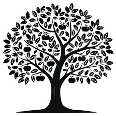 Elegant Tree Silhouettes with Dense Foliage – Black Vector Illustrations of Natural Growth, Forest Elements, and Decorative Nature Designs. A beautiful tree silhouette with leaves vector design.