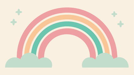 Pastel colored rainbow design with clouds and stars for screen background wallpaper
