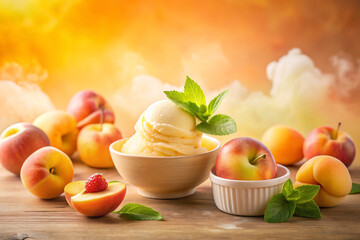 Watercolor with misty diffusion and warm fruit tones