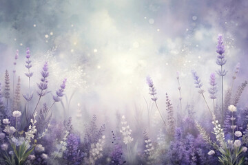 Watercolor with soft haze effects and diffused floral hints