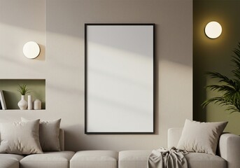 Photorealistic 3D Poster Mockup in Modern Living Room Interior