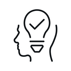 Human head with a lightbulb vector line icon