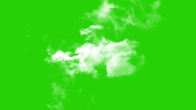 flying white Clouds animation moving on green screen chroma key with 4K resolution. white clouds flying  green screen alpha channel background. cloud green screen video. White fluffy clouds on a green