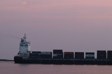 A cargo ship in the port