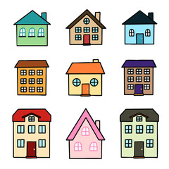 집 라인 드로잉 아이콘 세트(house home line drawing icon set)