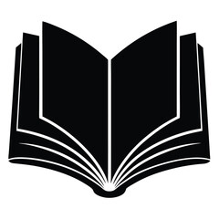 Open Book Silhouette Pages Flying Free, book - black and white vector symbol illustration of an open book, white background, Open book icon simple black silhouette knowledge symbol vector illustration