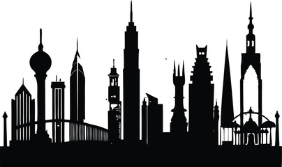Naklejka premium Famous City Skylines, City Vector Design, City silhouettes