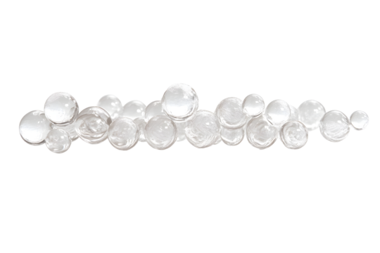 Cluster of hyaluronic acid bubbles varying in size with subtle reflections on their surfaces isolated on white background