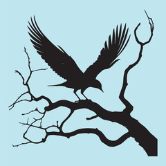 black silhouette of a bird side view isolated