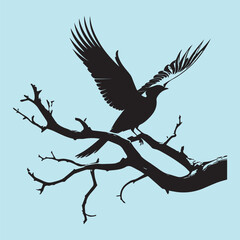 black silhouette of a bird side view isolated